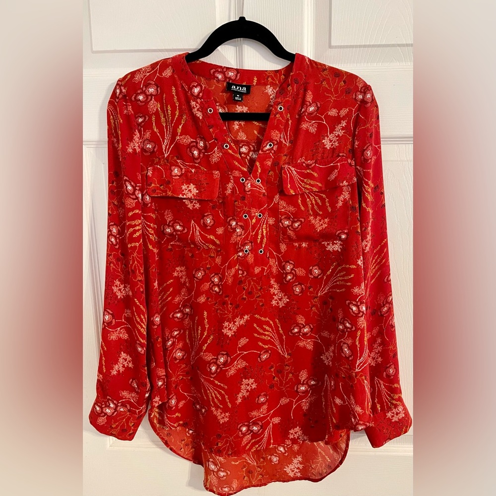 a.n.a Medium Red Flowered Blouse